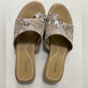 VANELI Snake-Print Slide Sandals in Taupe and Beige